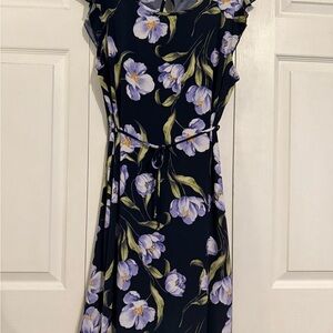 Kaileigh Navy and Lavender Floral Midi Dress